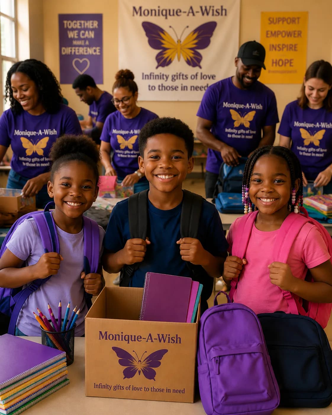 Back-to-school support — backpacks and supplies for Emporia, Kansas students from Monique-A-Wish